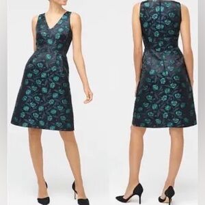 J. Crew Black Dress with Teal Floral Jacquard
